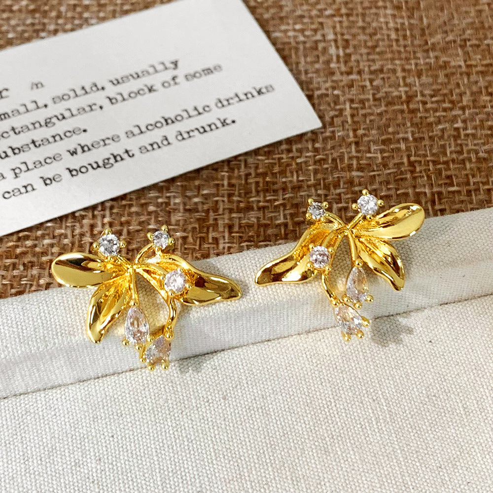 Wholesale Floral Zirconia Petal Earrings Elegant Fashion Jewelry Accessory for Boutique Resale