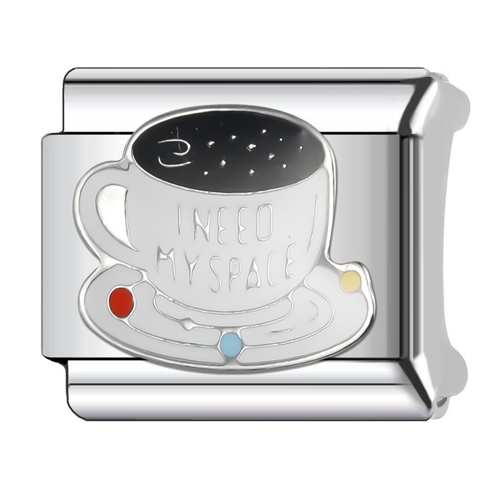 Wholesale Italian Charm Bracelet 9mm DIY Splicing Cartoon Cute Coffee Cup Stainless Steel Composable Bracelet