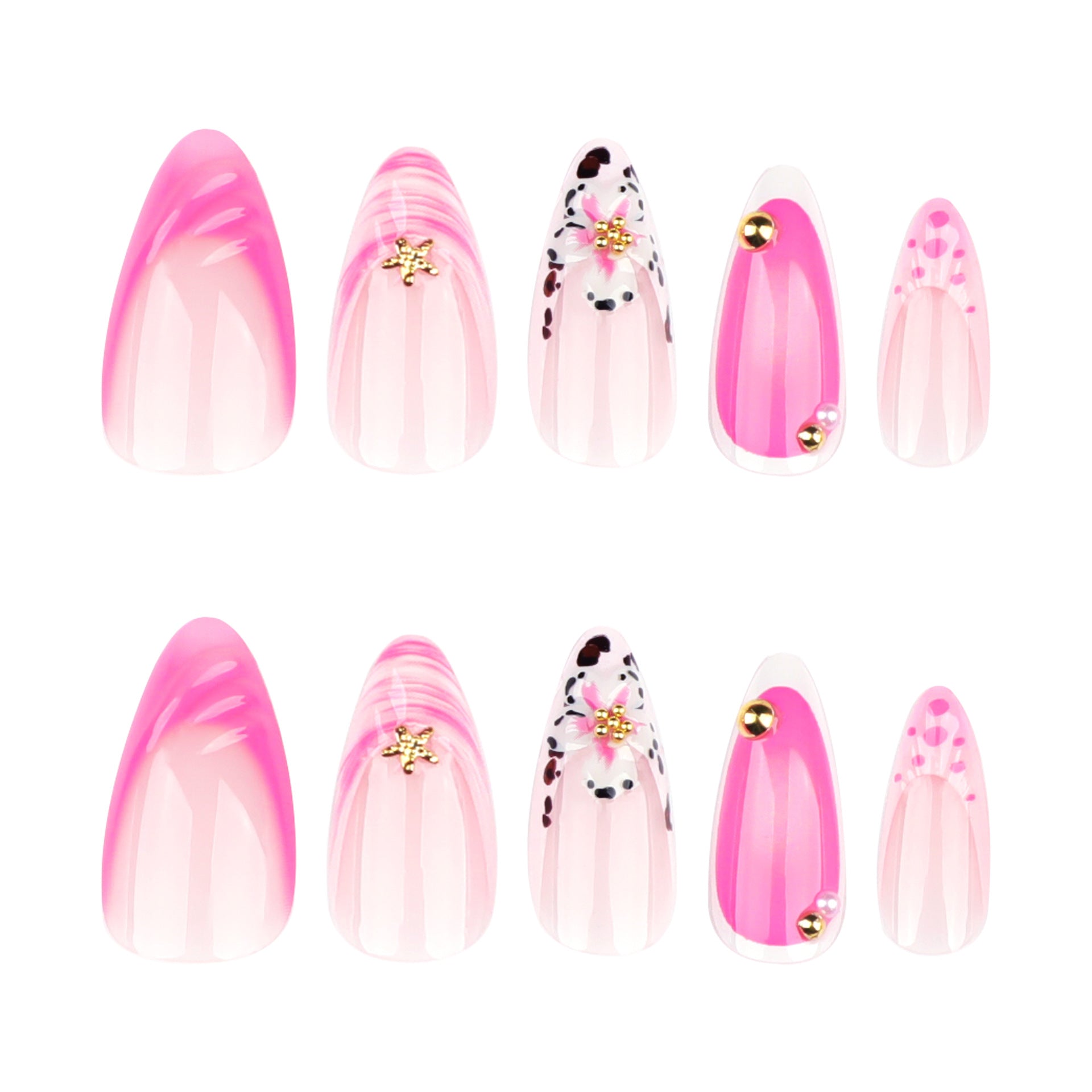 Wholesale 24 Pieces/box 3D Pink Flower Shell Nails Kits Nail Stickers