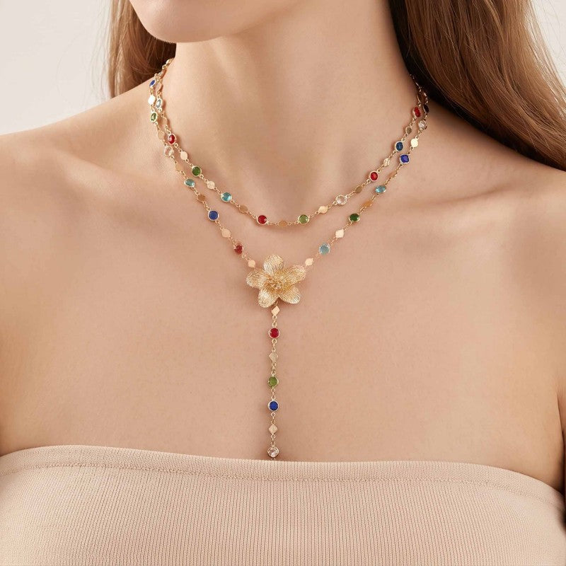 Wholesale Fashion Flower Tassel Layered Necklace Set Chic French Style Collarbone Chain Alloy Electroplated Jewelry Accessory For Party Gift