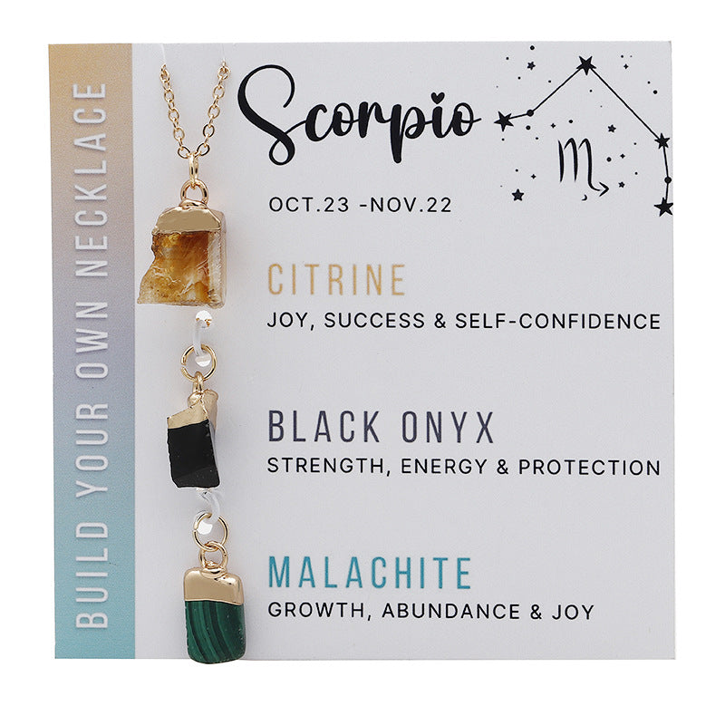 Wholesale Natural Stone Crystal Cards Stainless Steel Birthstone Twelve Zodiac Signs Necklace Set ACC-NE-ZhuangZ001