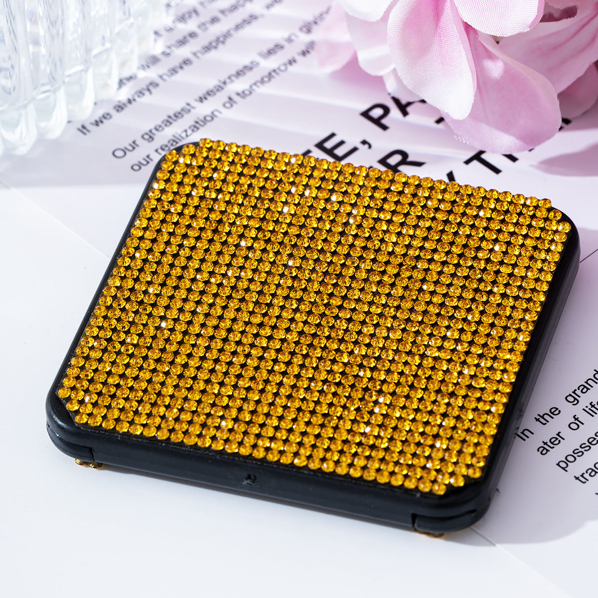 Wholesale Rhinestone portable small mirror mini portable double-sided folding square makeup mirror