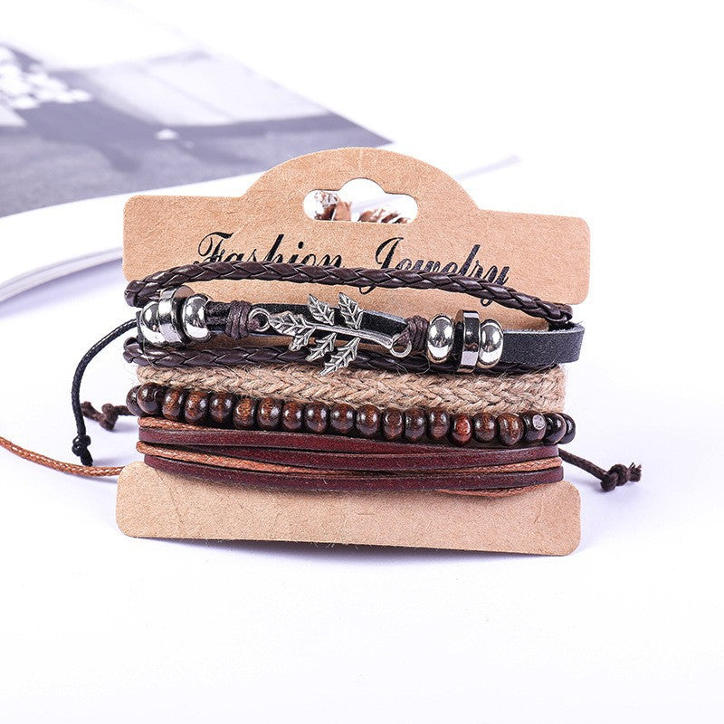 Wholesale leaves multi-layer ethnic retro hemp rope hand-woven bracelet