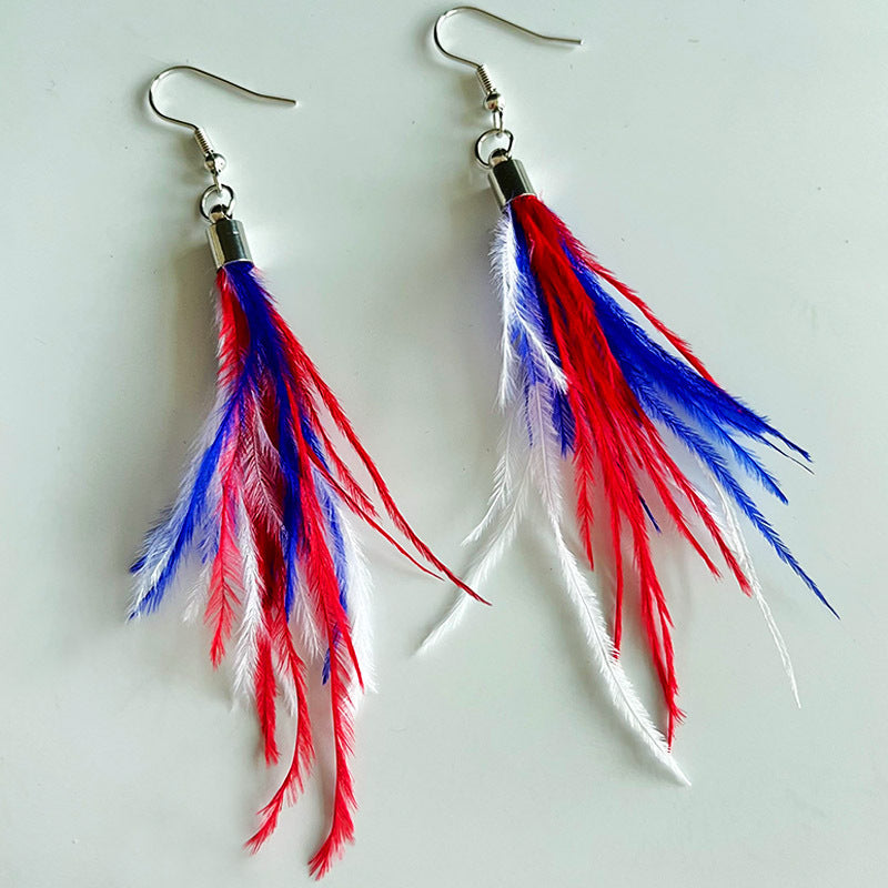 Wholesale  Independence Day earrings American flag  feather shiny leather  earrings