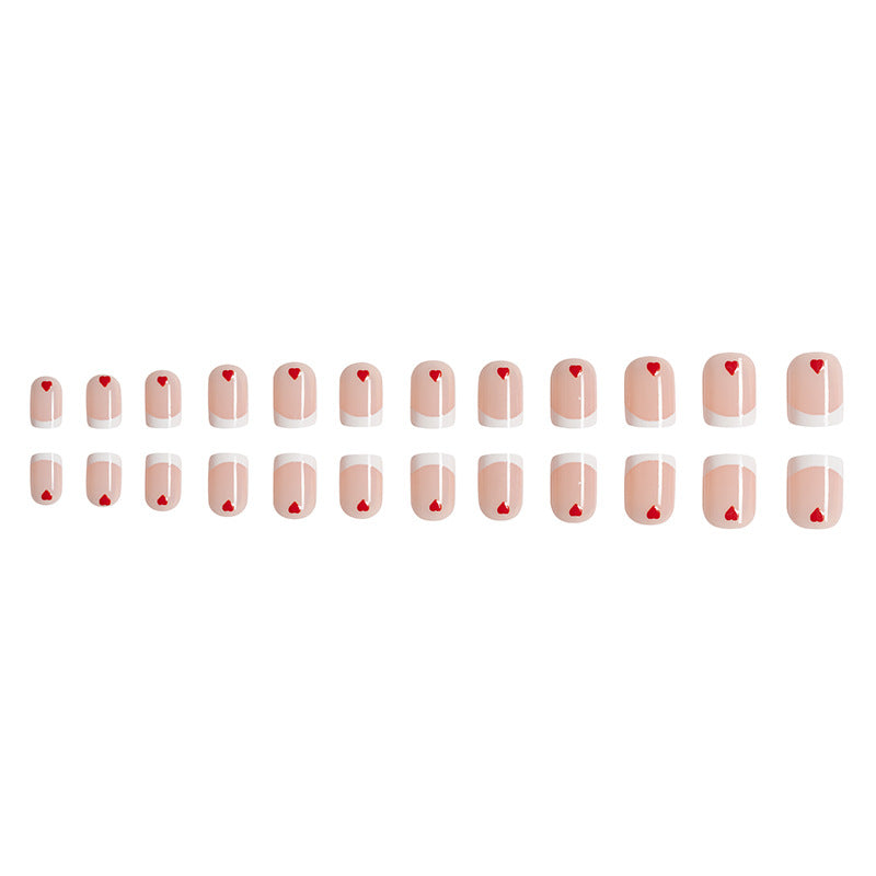 Wholesale 24 Pieces/box Valentine's Day Short Glossy White Border Love Manicure Press-on Nails Kits Nail Stickers ACC-NS-GuaiXL062