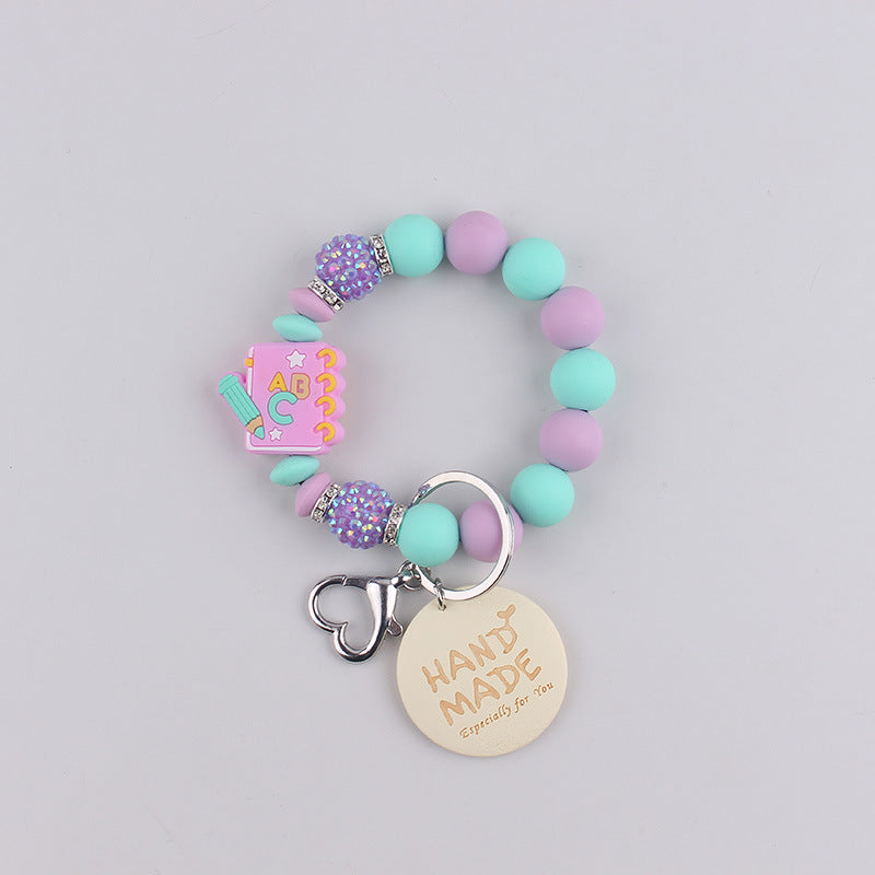 Wholesale Mother' s Day Handmade Smiley-Face Wooden Tag  Keychain