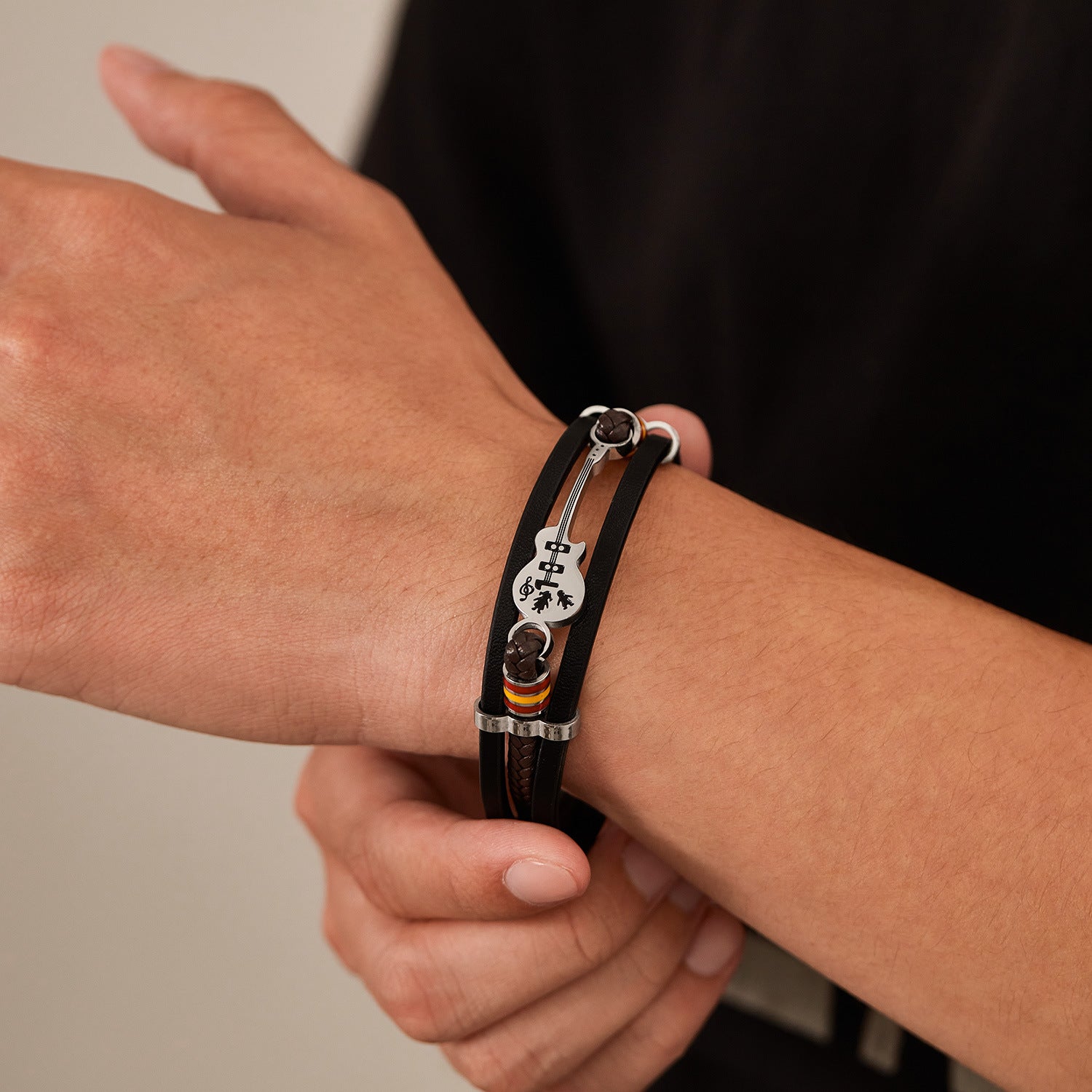 Wholesale  Hip Hop Guitar Men's Leather Bracelet