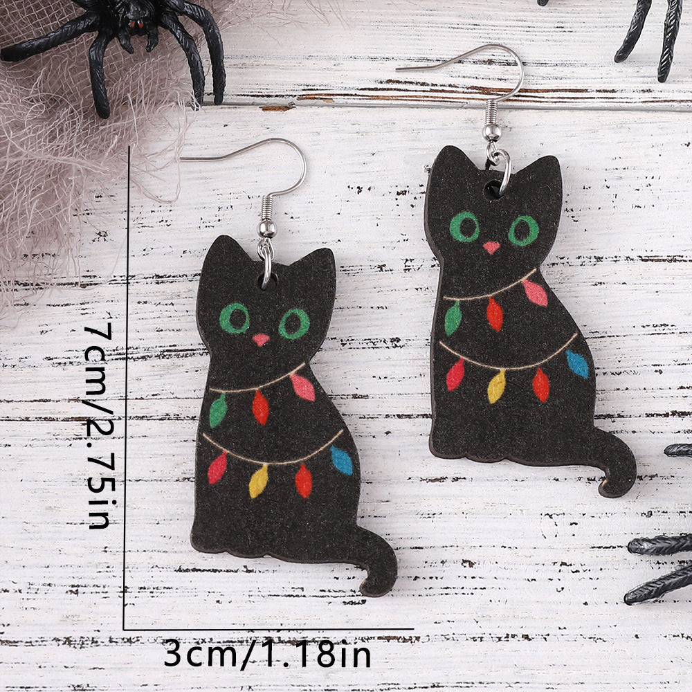Wholesale Christmas cute lantern black cat pendant earrings