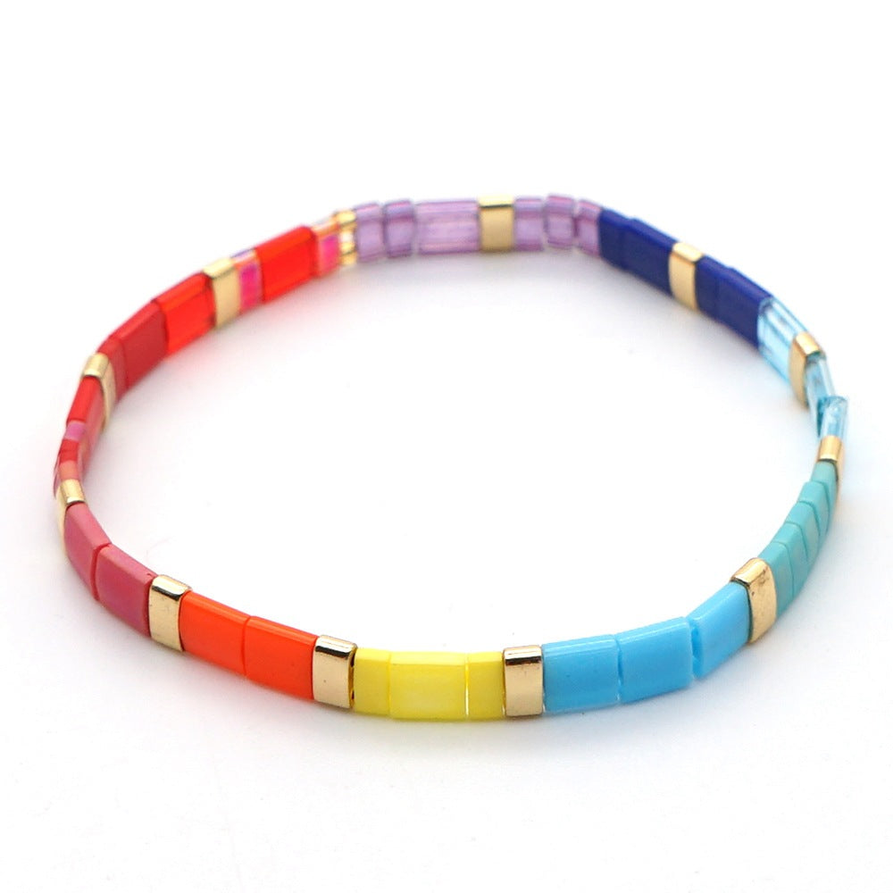 Wholesale Boho Ethnic Rainbow Tila Glass Beads Braided Striped Beads Bohemian Bracelet ACC-BT-GWL003