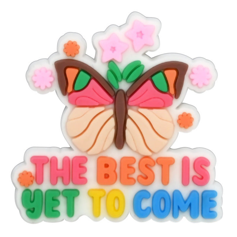 Decorazione casuale all'ingrosso della fibbia della scarpa di gomma morbida del PVC degli zoccoli della serie di frasi inglesi da 100 pezzi