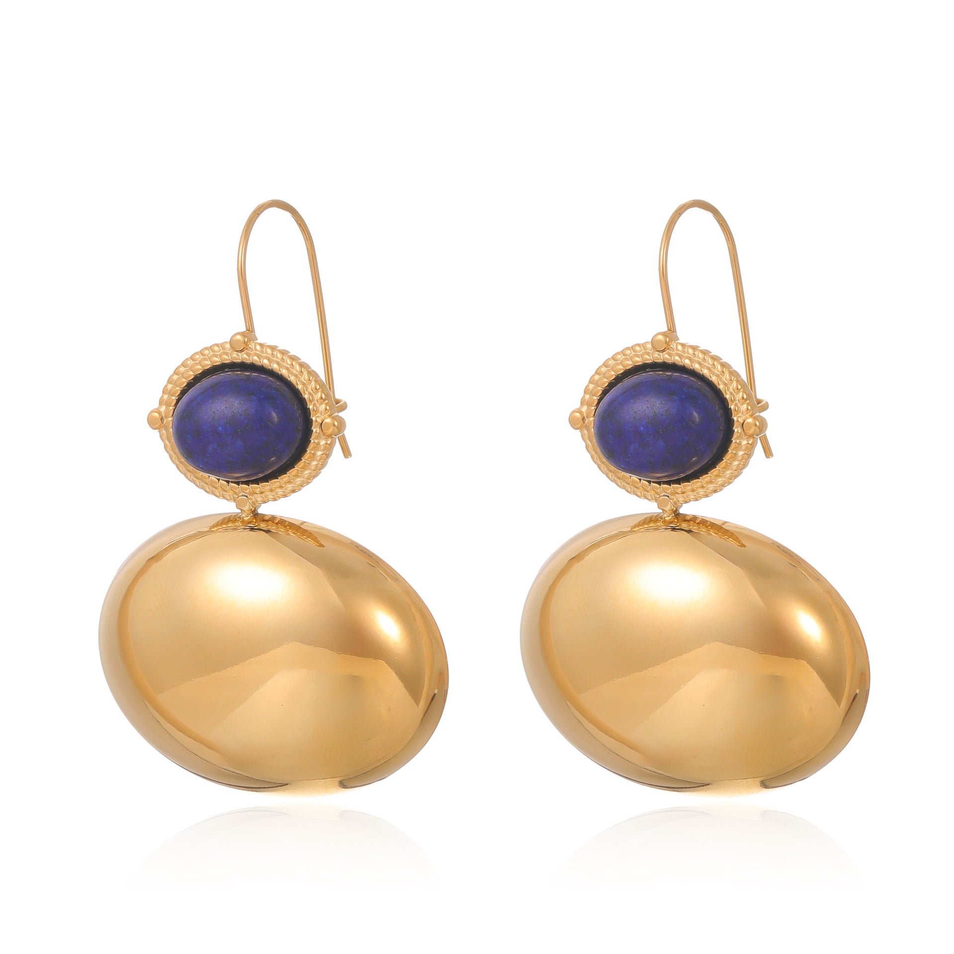 Wholesale stainless steel oval 18k gold-plated inlaid natural stone earrings jewelry