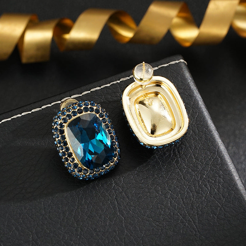 Wholesale Light luxury retro blue crystal  earrings
