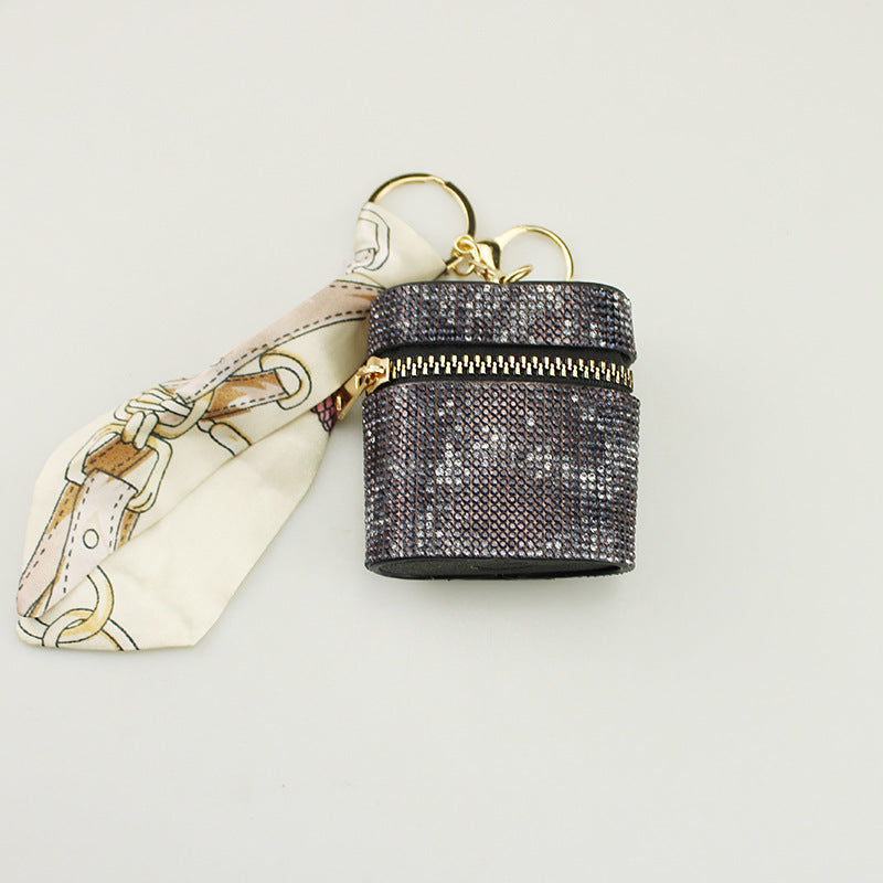 Wholesale Diamond Snake Pattern Oval Lipstick Earphone Storage Bag Keychain