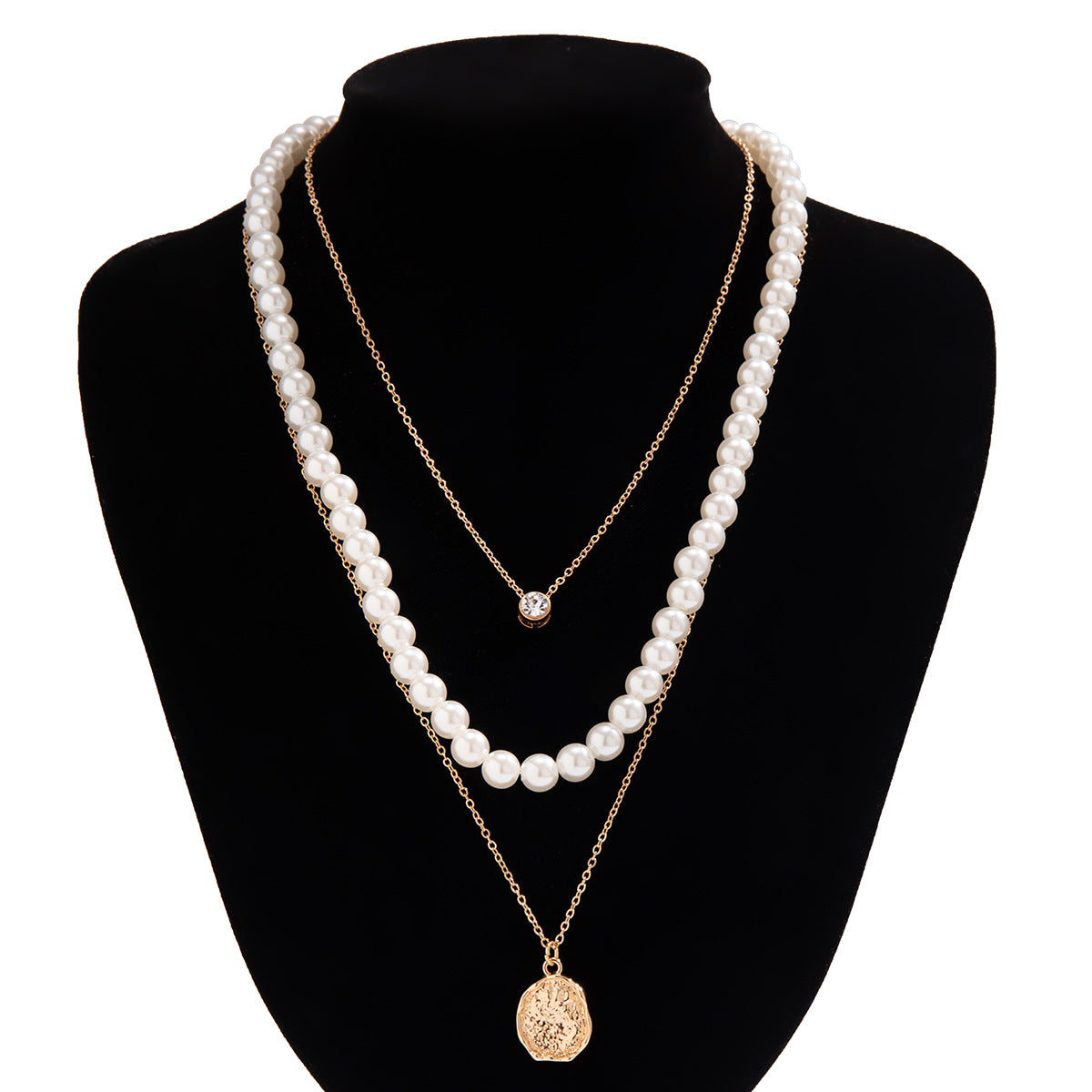 Wholesale Men's Three-dimensional Diamond and Pearl Necklace Three-piece Set ACC-NE-Puxin003