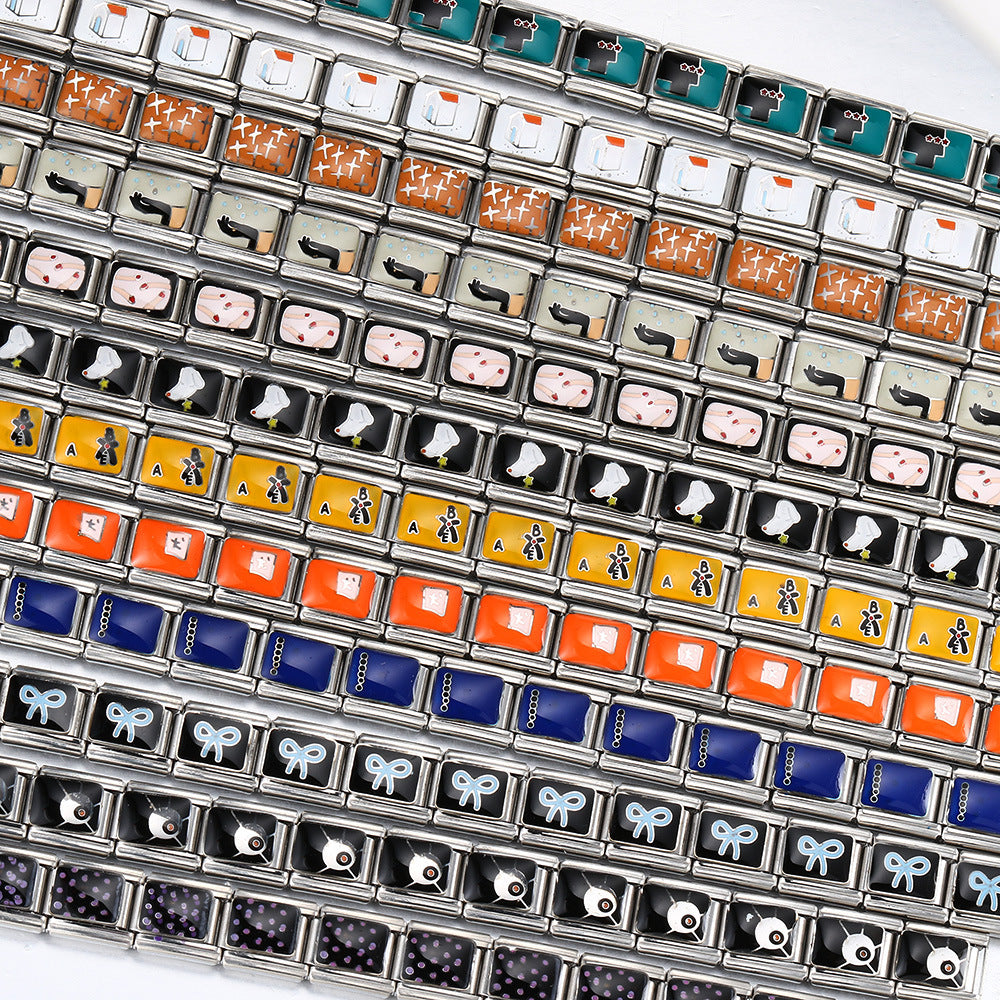 Wholesale 2pcs/pack  Italian Charm Bracelet 9mm DIY Splicing Creative Pattern Stainless Steel Composable Bracelet