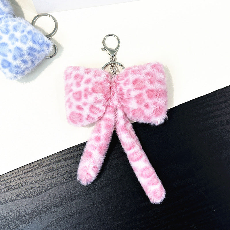 Wholesale Plush Bow Keychain Leopard Print Korean Cute Bag Charm Boutique Resale