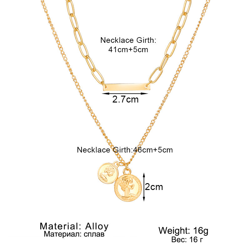 Wholesale Human head necklace set light luxury temperament relief round necklace