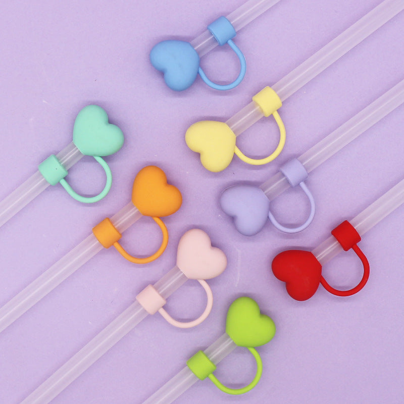 Wholesale Pure Color Heart 10mm PVC Soft Straw Tube Cap