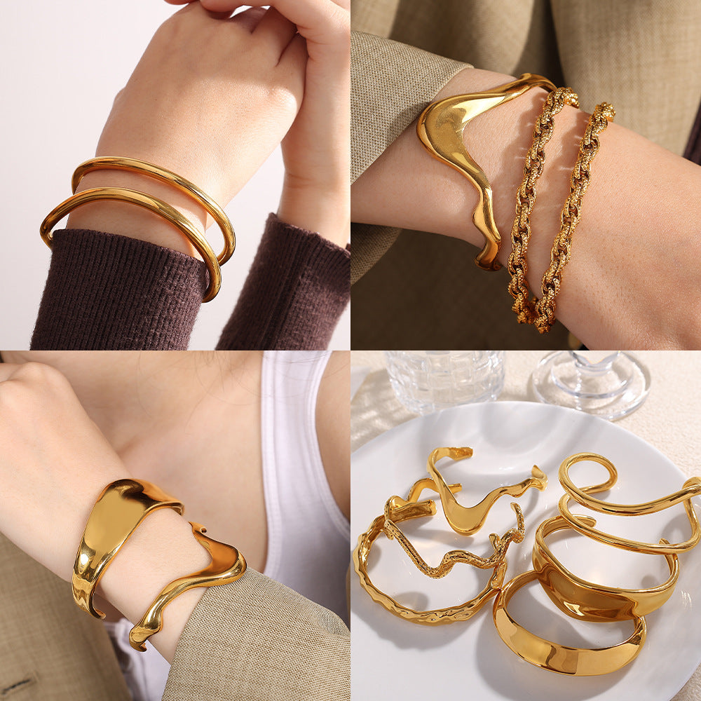 Wholesale  Exaggerated Stainless Steel Line Opening Bracelet