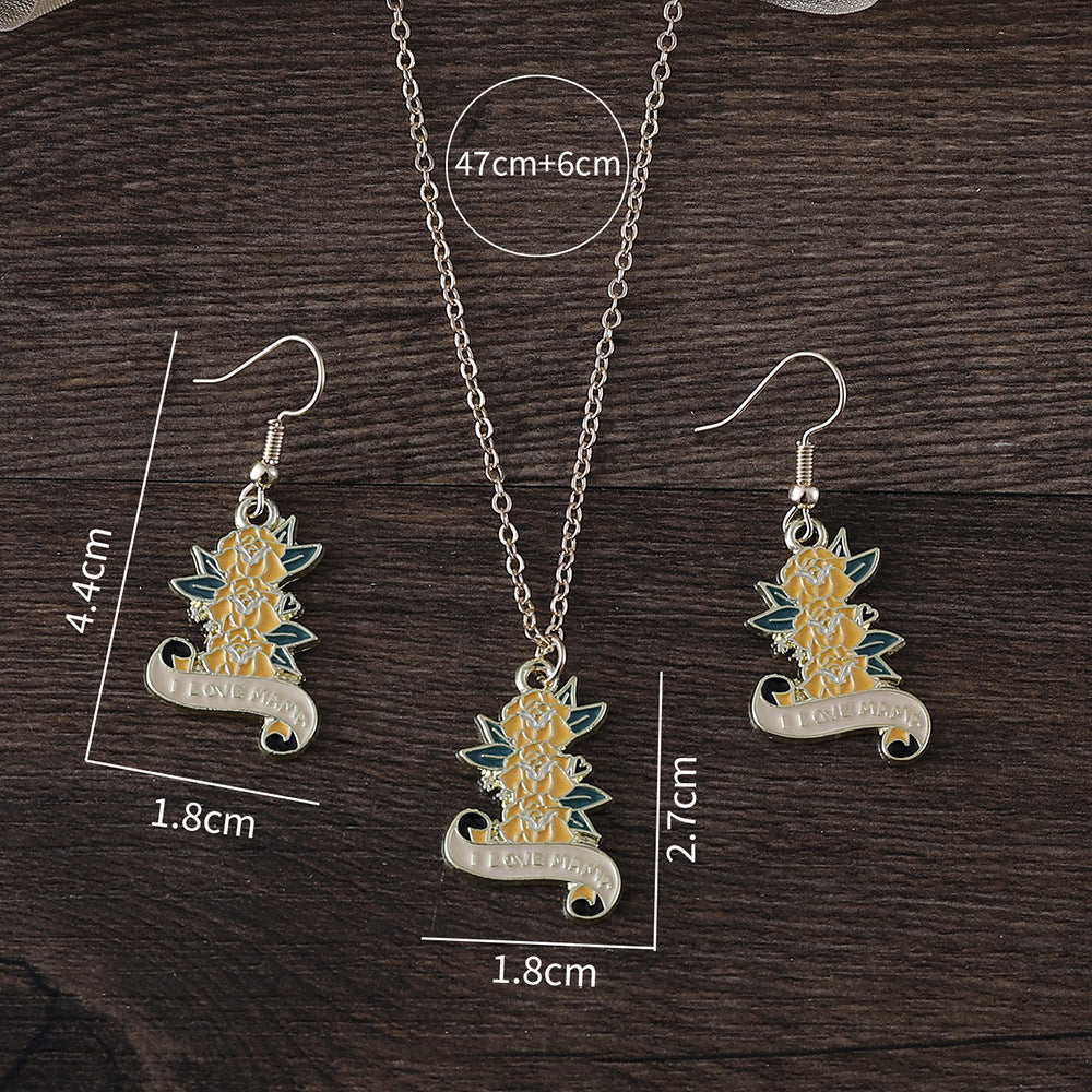 Wholesale Mother's Day Love Flower Diamond Crown Earrings Necklace Card suit