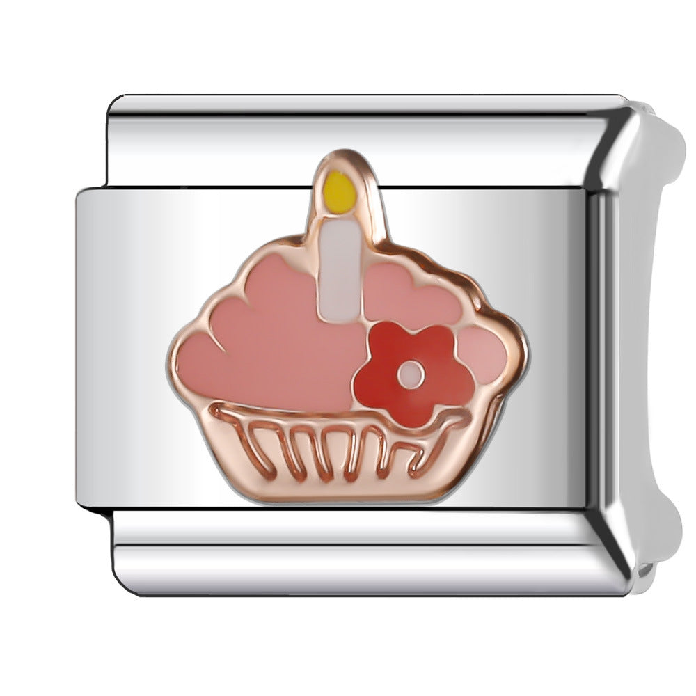 Wholesale Italian Charm Bracelet 9mm DIY Splicing Cake and Burger Gourmet Series Stainless Steel Composable Bracelet