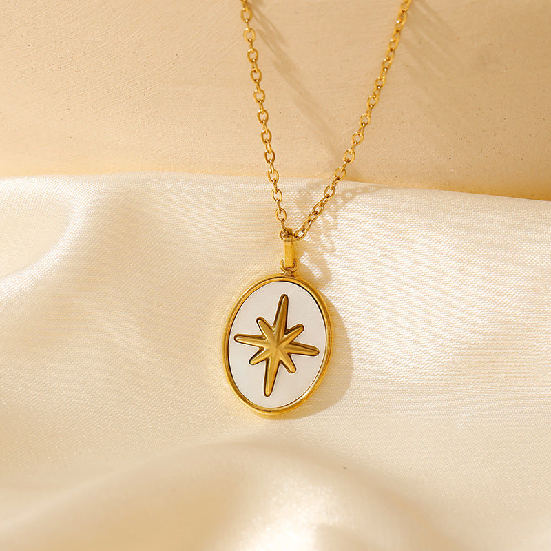 Wholesale shell pearl Stainless steel pendant 18K gold plated color butterfly moon white shell clavicle chain