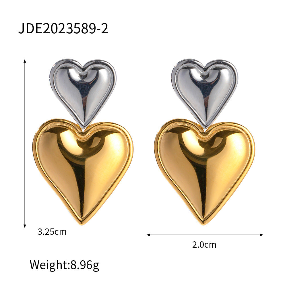 Wholesale  gold and silver color matching two-color love stainless steel earrings jewelry