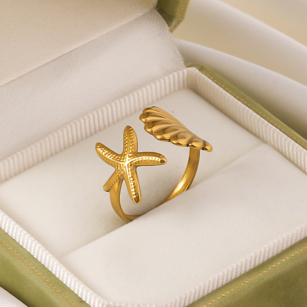 Wholesale titanium steel starfish scallop element open ring