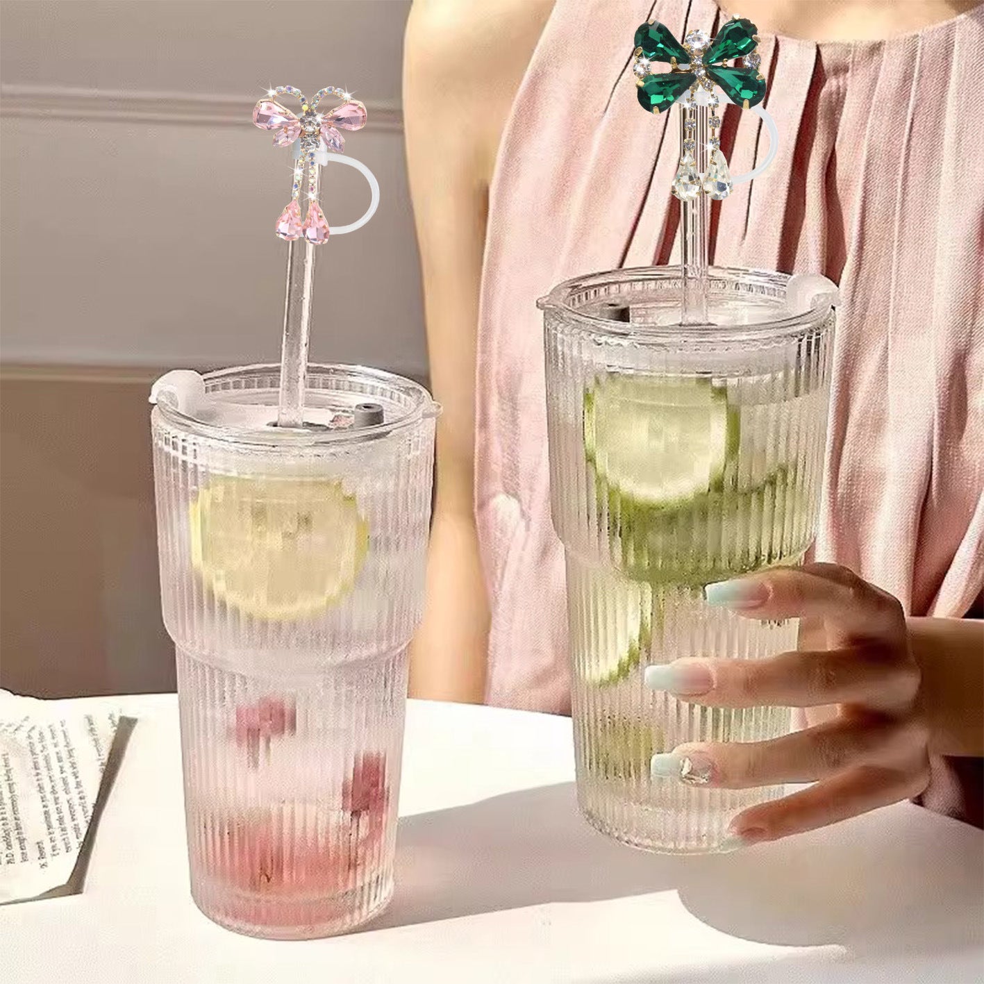 Wholesale Wholesale 50pcs Teardrop Butterfly Pendant 10mm Straw Cover Straw Tube Cap