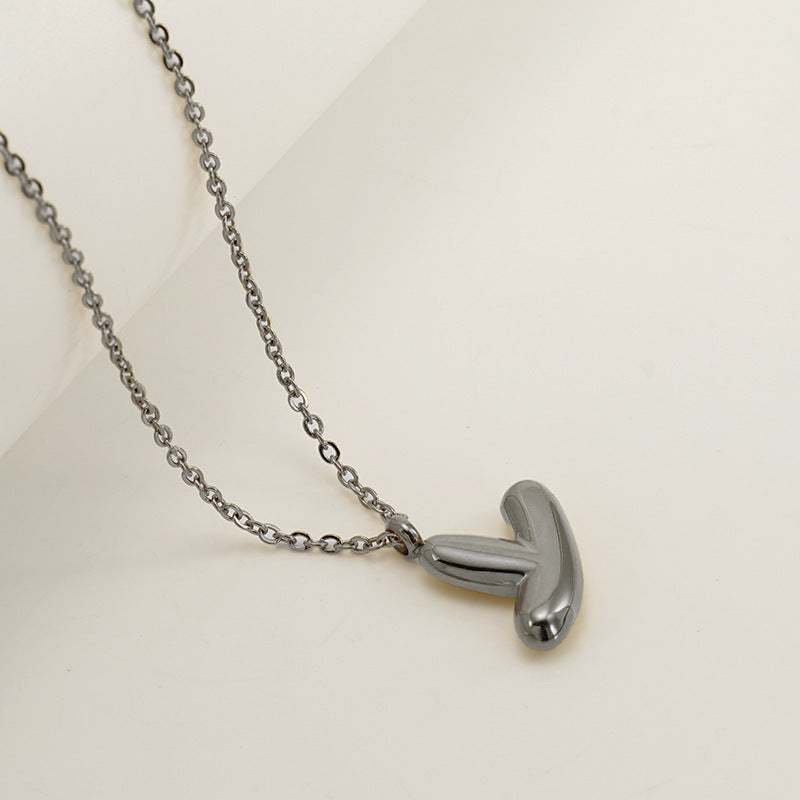 Wholesale  26 English letter necklace  titanium steel bubble smooth letter pendant clavicle chain
