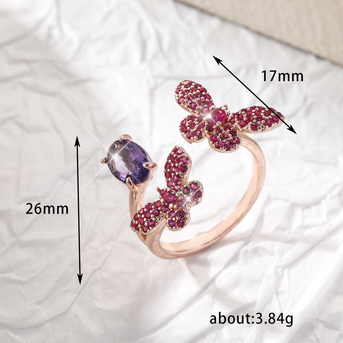 Wholesale Butterfly copper open inlaid zircon ring Adjustable rings