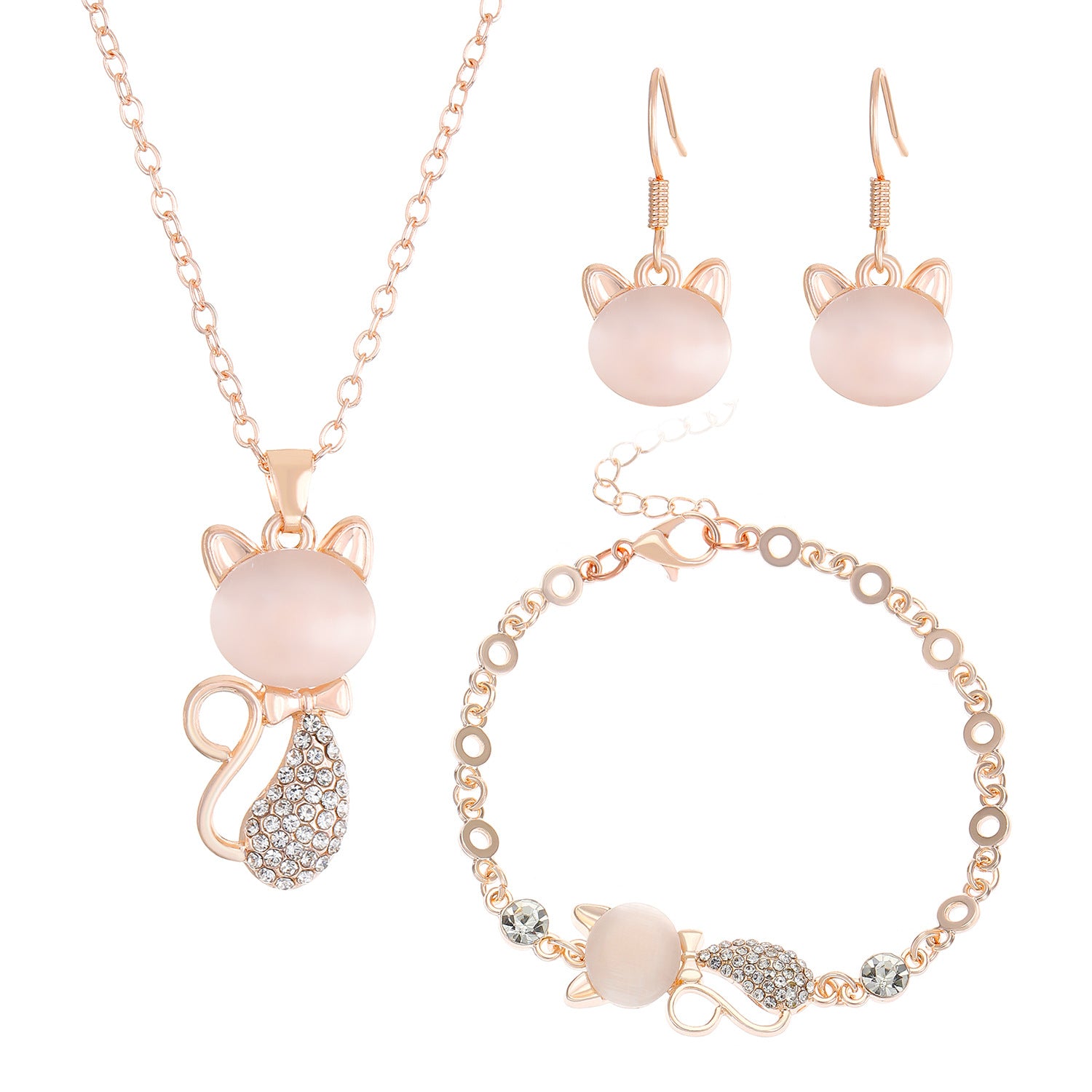 Wholesale  Cat's Eye Stone Cat Earrings Necklace Bracelet suit
