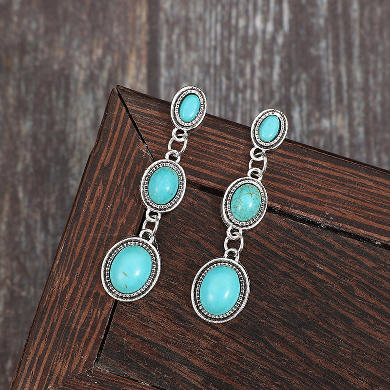 Wholesale Bohemian Retro Long Turquoise Earrings - Chic Gift for Everyday Wear Boutique Resale