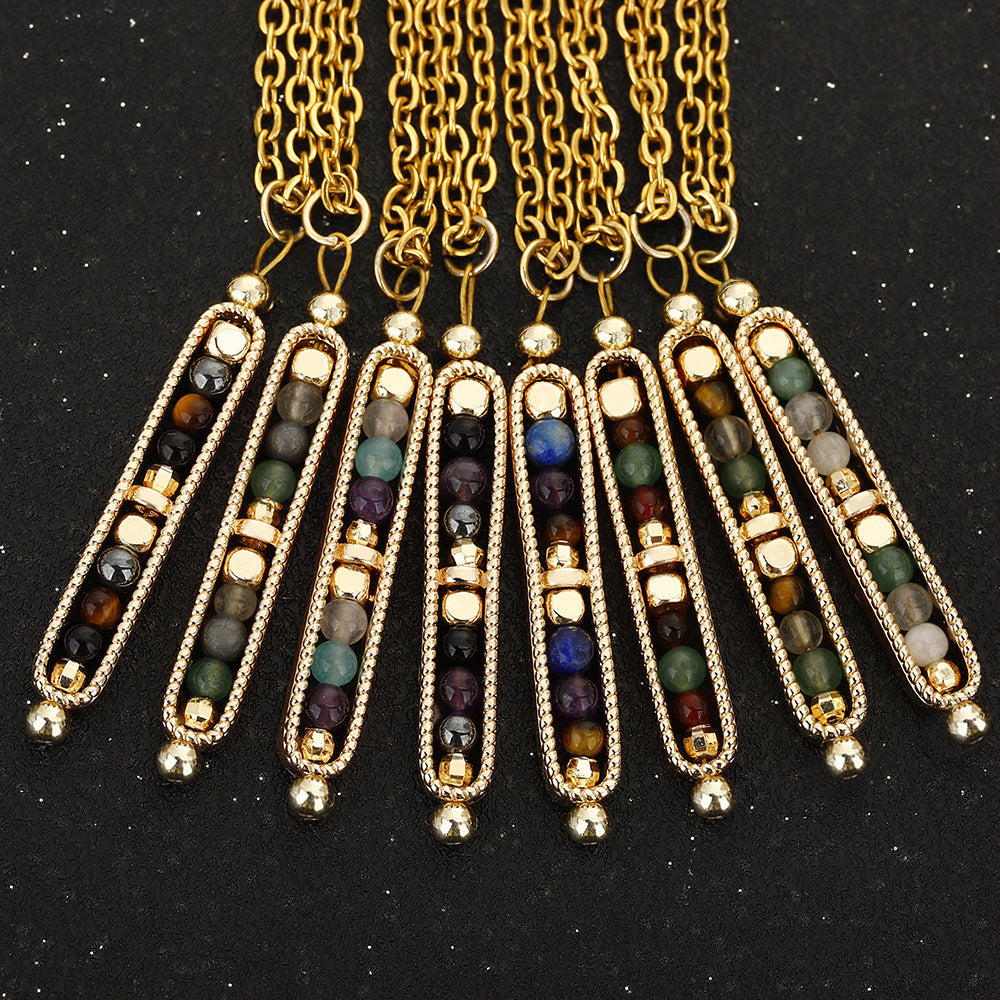 Wholesale Handmade Stone Pendant Necklace Stainless Steel Chain Jewelry Accessory for Women Boutique Resale