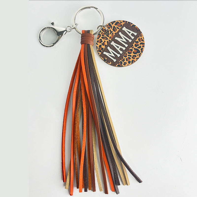 Wholesale 2 Pcs/pack Western Style Leopard Print MAMA Bear Tassel Keychain Mother's Day Gift Lanyard Keychain ACC-KC-HY022
