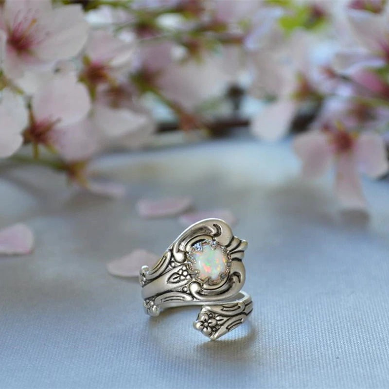 Wholesale Geometric alloy plating White Fire Opal Ring