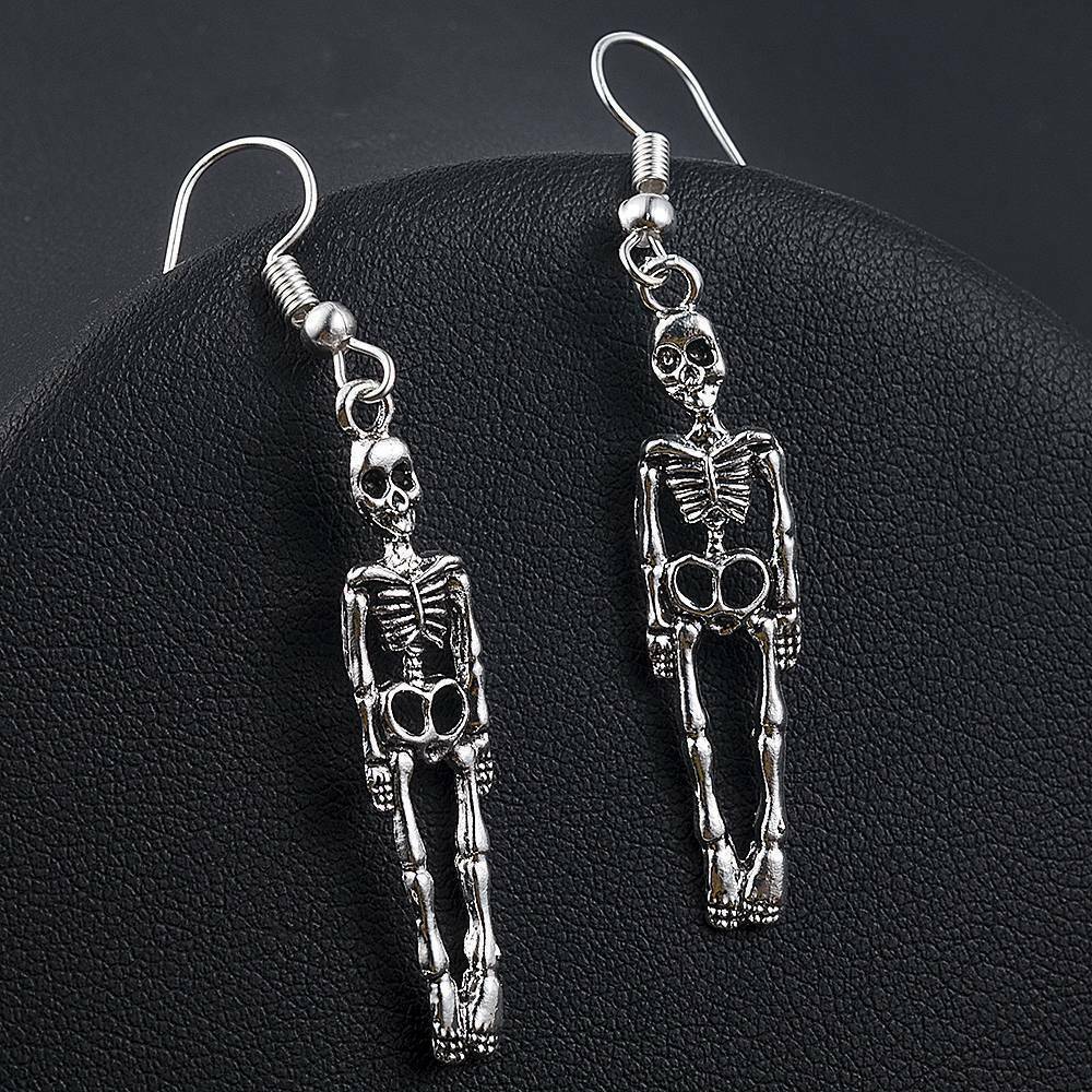 Wholesale  Skeleton Skull Drop Earrings Silver Tone Plated Zinc Alloy Trendy Fashion Accessory For Boutique Resale