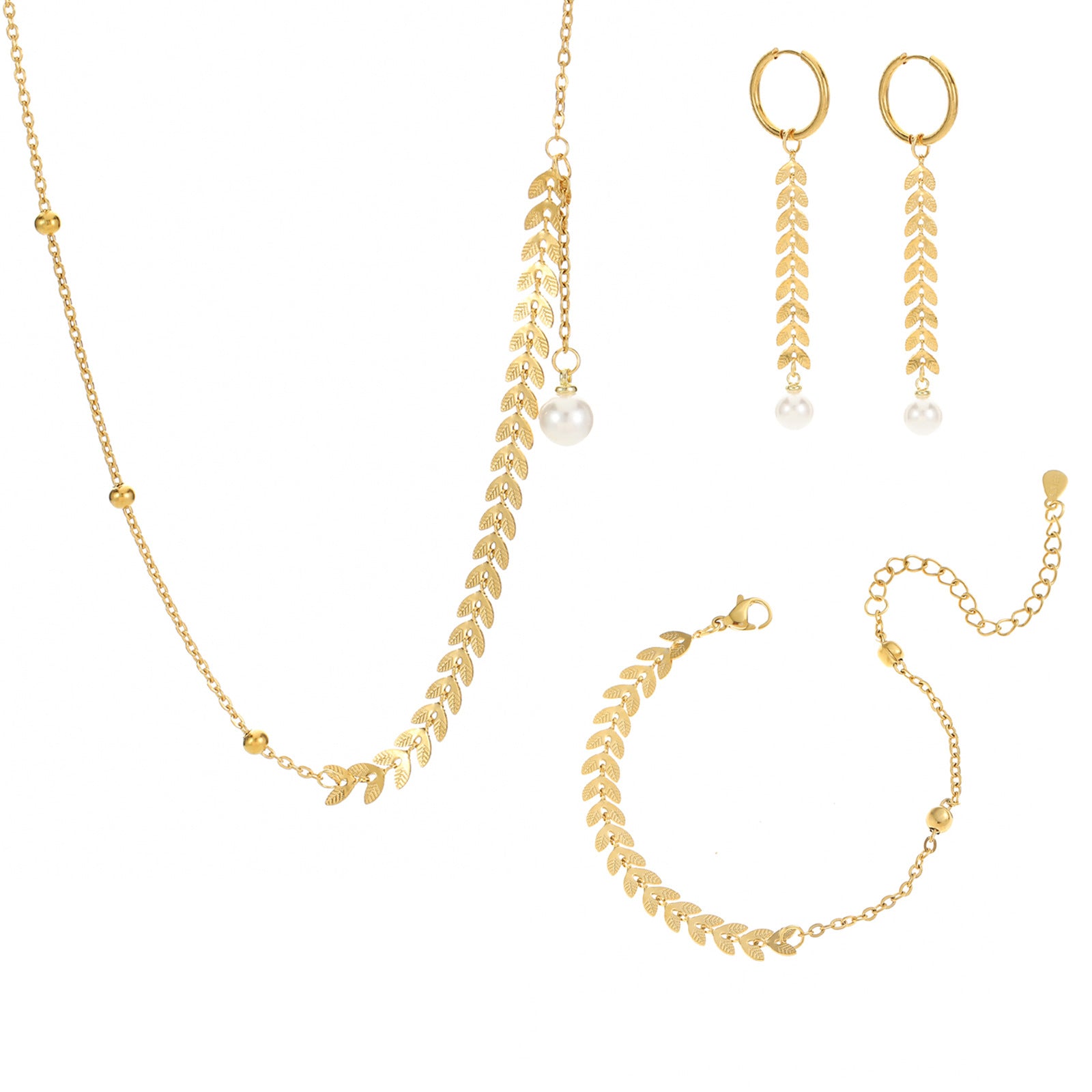 Wholesale  Stainless Steel Rice Ear Golden Bead Double Bracelet Necklace