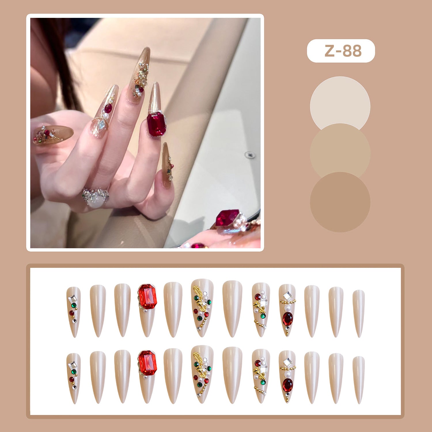 Wholesale 24 Pieces/ box Red Diamond Nails Kits Nail Stickers