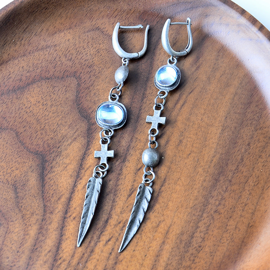 Wholesale Cross-Border Vintage Style Bohemian Tassel Feather Pendant Earrings Retro Elegant Earrings Jewelry for Women