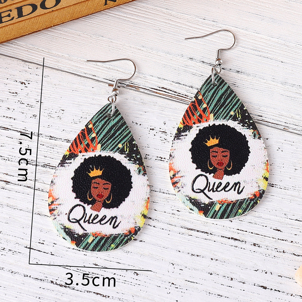 Wholesale  Queen Theme Party Double-sided Leather Earrings