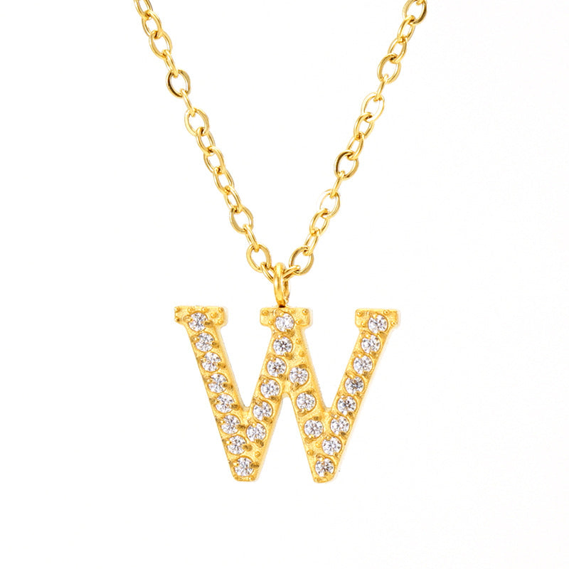 Wholesale  titanium steel diamond letter necklace English clavicle chain