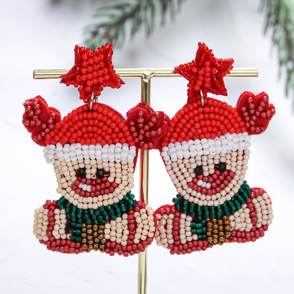 Wholesale Christmas Tree Style Rice Bead Earrings Handmade Beads ACC-ES-ManT021