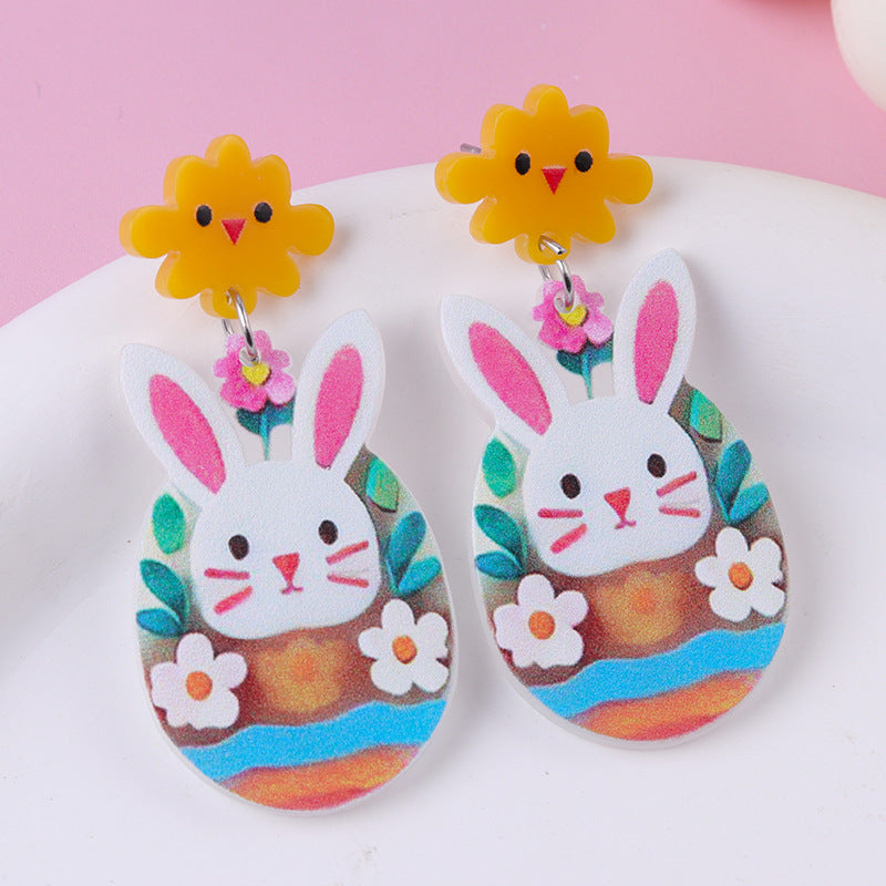 Wholesale 2pcs Acrylic Easter Egg Bunny Earrings