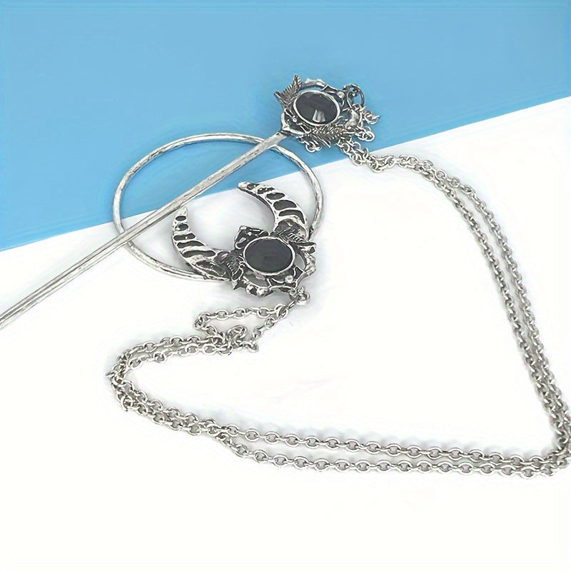 Wholesale Vintage Crescent Hairpin Jewelry Silver-Plated Witch Cane Metal Hair Clips