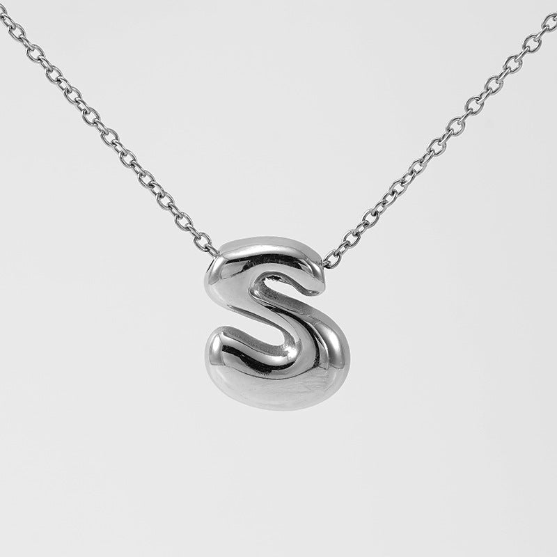 Wholesale  titanium steel smooth bubble letter necklace