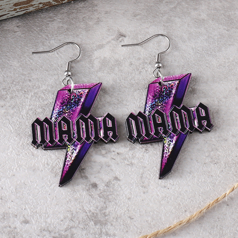 Wholesale Mother's Day Western Leopard Print MAMA Lightning Drop Earrings