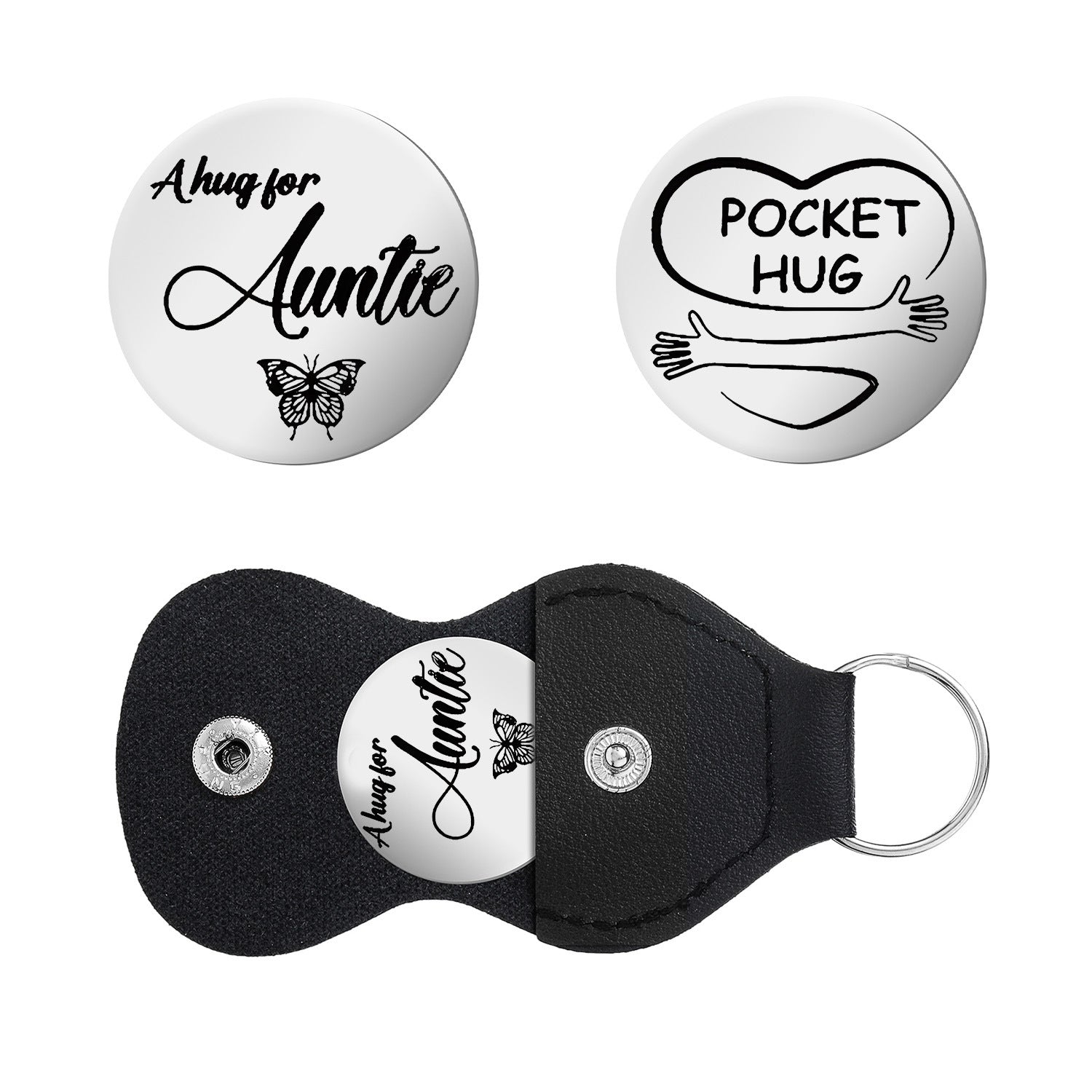 Wholesale Stainless steel double-sided engraved round brand leather keychain