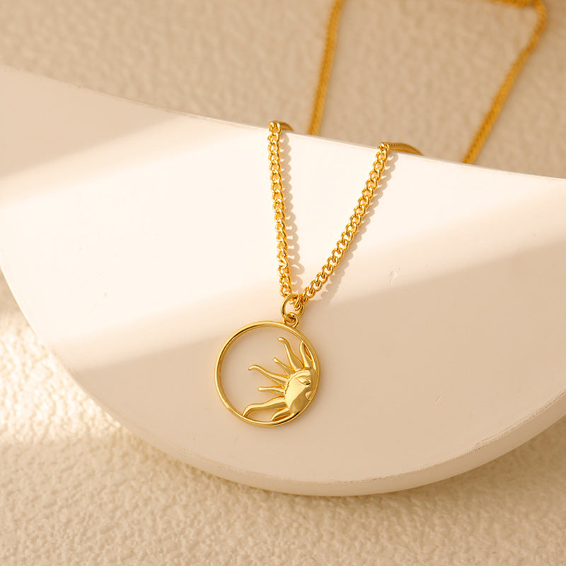 Wholesale Stainless steel  Sun Pendant Sun Star Hollow Color Zirconium Tarot Niche Fashion Necklace