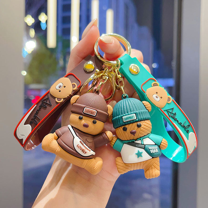 Wholesale Chic Knitted Bear Keychain Bag Charm Orange PVC Cute Gift for Couples Boutique Resale
